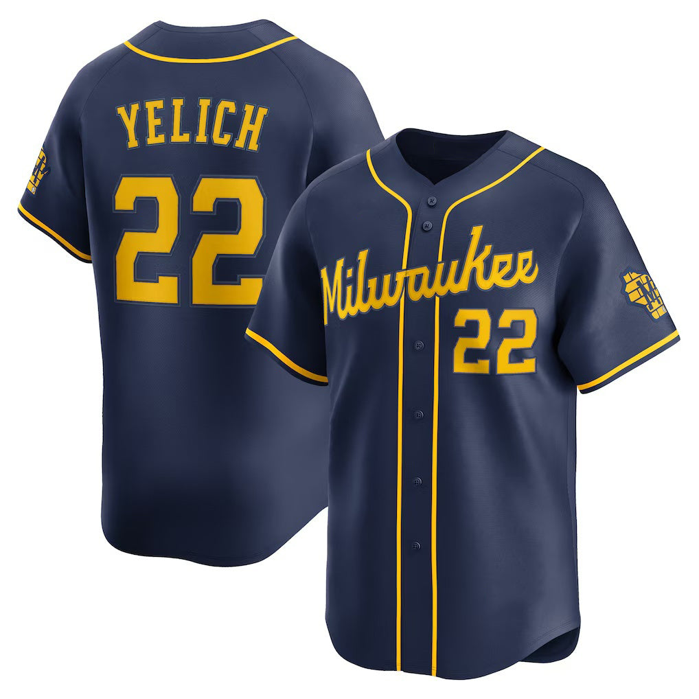 Milwaukee Brewers #22 Christian Yelich Navy CONTON Alternate Limited Jersey