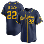 Milwaukee Brewers #22 Christian Yelich Navy CONTON Alternate Limited Jersey