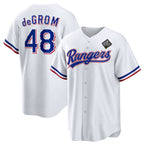 Texas Rangers #48 Jacob DeGrom White CONTON 2023 World Series Cool Base Stitched Jersey