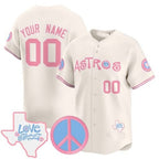 Custom Houston Astros  Love Street & Peace Sign Patch Bubblegum Pink Vapor Premier Limited Jersey ¨C All Stitched-Cream CONTON