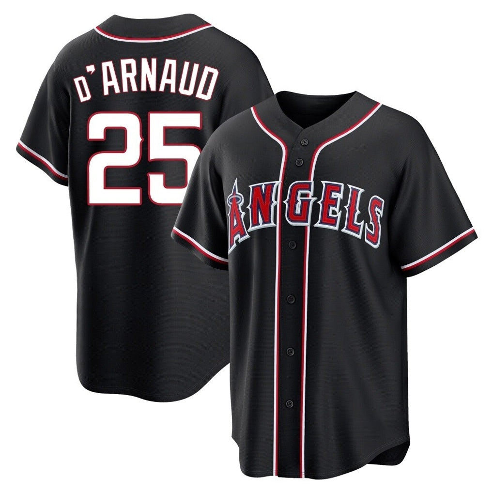 Los Angeles Angels #25 Travis d'Arnaud Player Black CONTON Fashion Out Home Game Stitched Jerseys