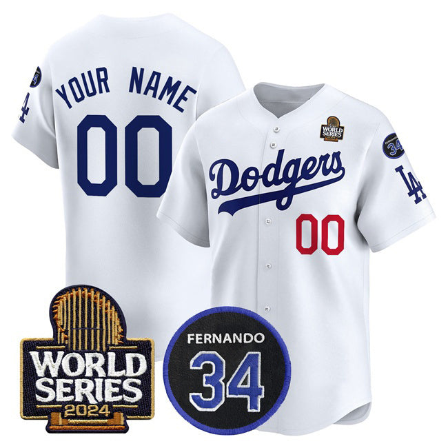 Custom Los Angeles Dodgers ACTIVE PLAYER White CONTON 2024 World Series With Fernando Memorial Patch Limited Stitched Jersey