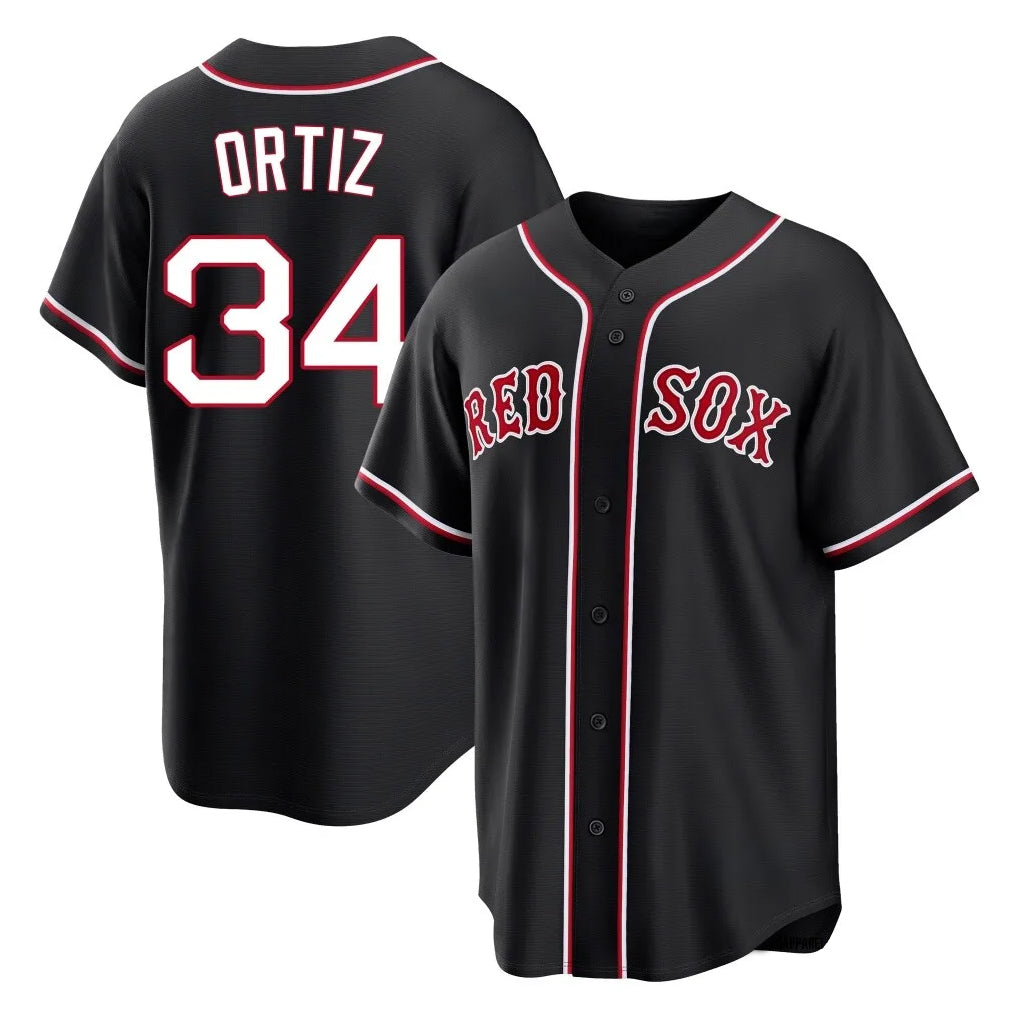 Boston Red Sox #34 David Ortiz Player Black CONTON Out Home Game Stitched Jerseys