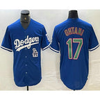 Los Angeles Dodgers #17 Shohei Ohtani Blue Green CONTON Stitched Cool Base Jersey 2