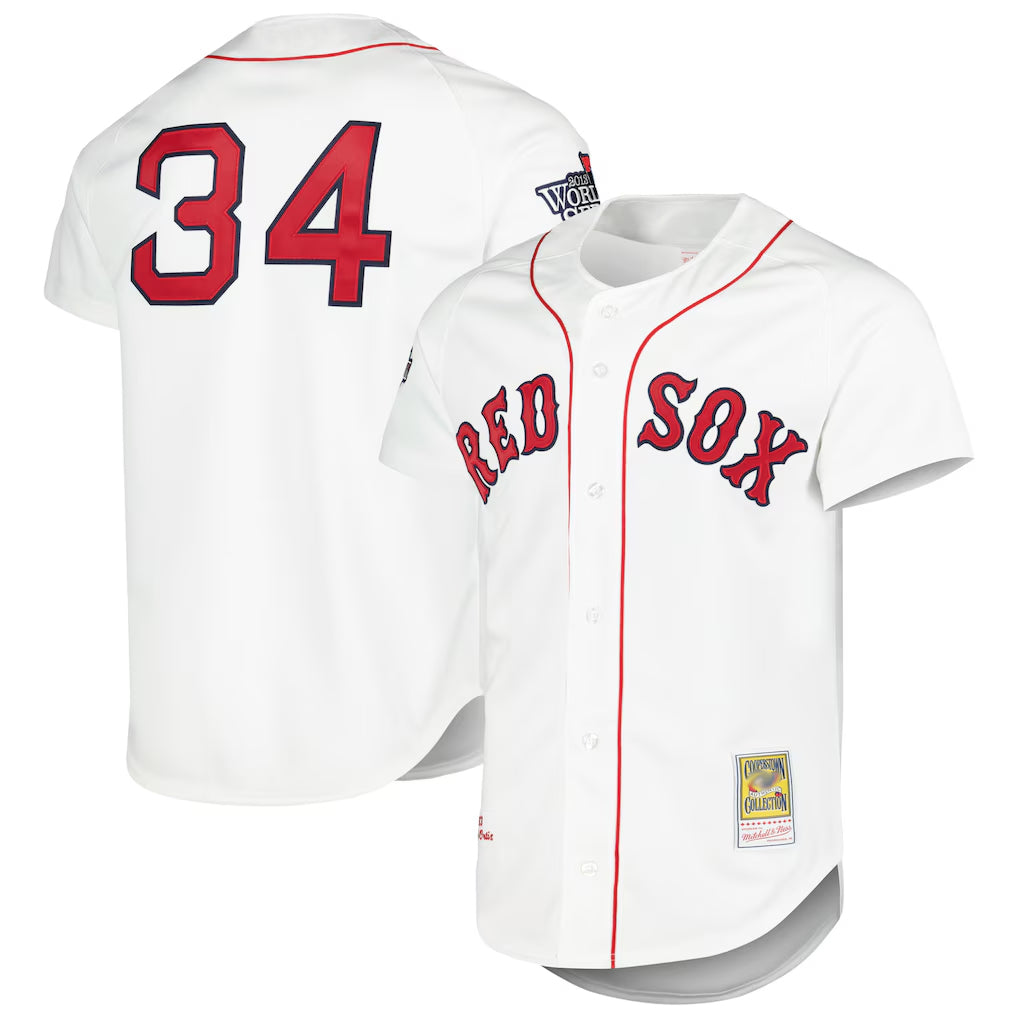 Boston Red Sox #34 David Ortiz Player White CONTON Mitchell & Ness Cooperstown Collection Mesh Home Stitched Jerseys