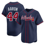Atlanta Braves #44 Hank Aaron Player Navy CONTON Limited Home Game Stitched Jerseys