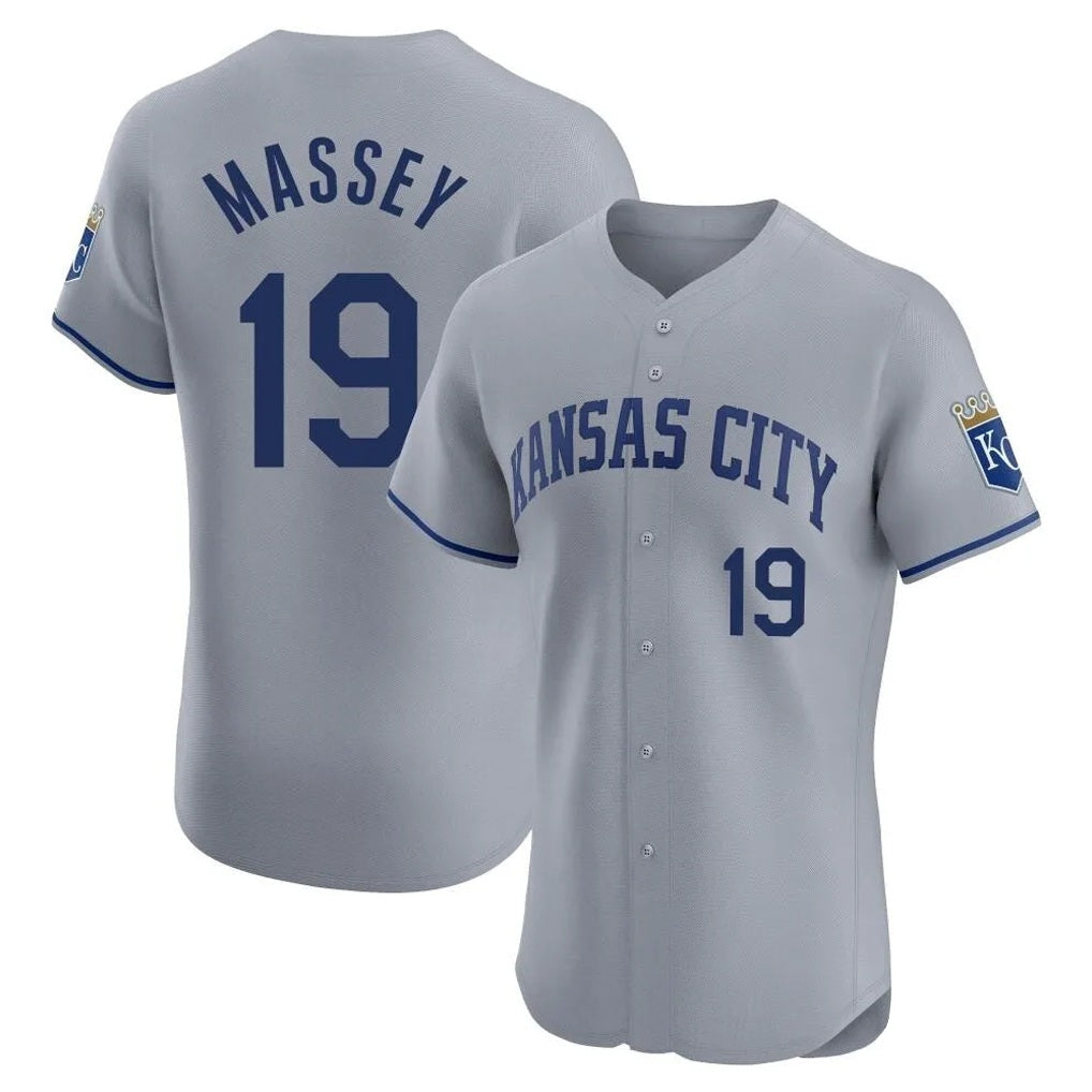 Kansas City Royals #19 Michael Massey Player Gray CONTON Limited Elite Home Stitched Jerseys