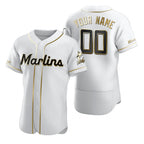 Custom Miami Marlins White CONTON Stitched Flex Base Golden Edition Jersey