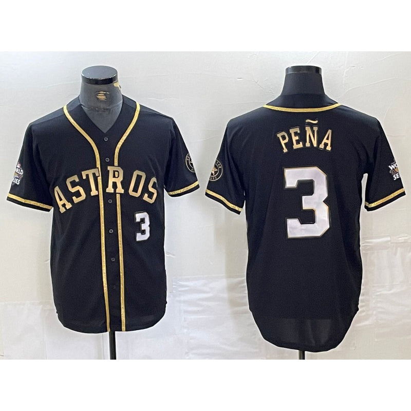 Houston Astros #3 Jeremy Pena Black Gold CONTON Player Number Cool Base Jersey