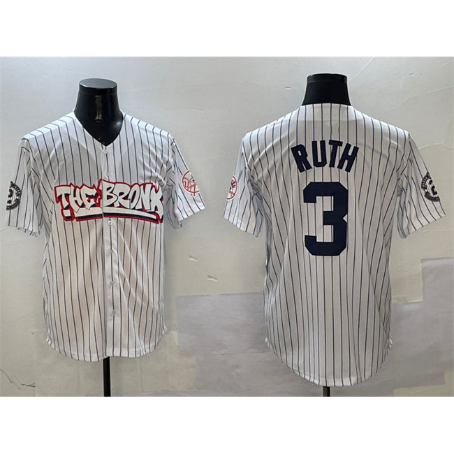 New York Yankees #3 Babe Ruth White CONTON Bronx Graffiti Vapor Limited Stitched Jersey
