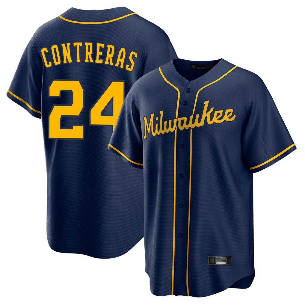 Milwaukee Brewers #24 William Contreras Player Navy CONTON Home Game Stitched Jerseys