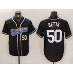 Los Angeles Dodgers #50 Mookie Betts Number Black CONTON White Cool Base Stitched Jerseys