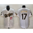 Los Angeles Dodgers #17 Shohei Ohtani Number White Gold CONTON Fashion Stitched Cool Base Limited Jerseys