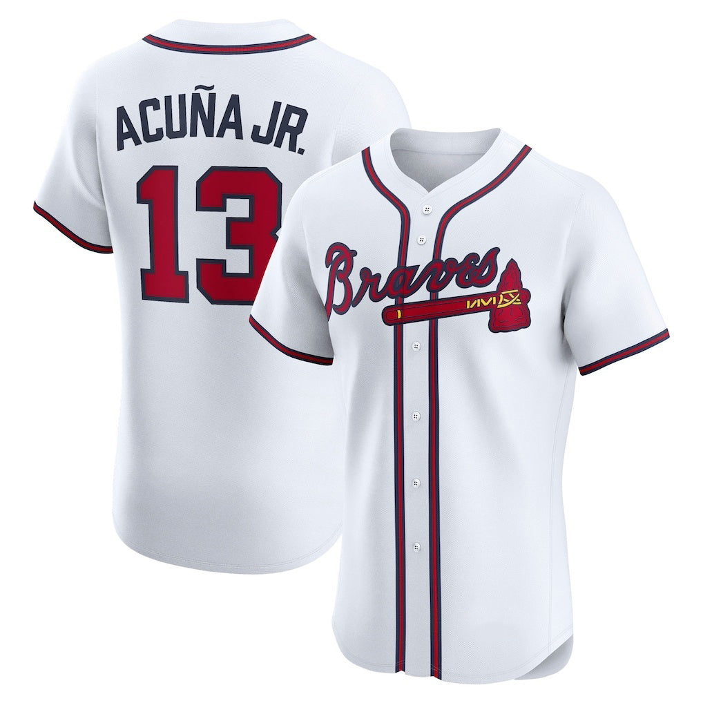 Atlanta Braves #13 Ronald Acuna Jr White CONTON Home Elite Player Jersey