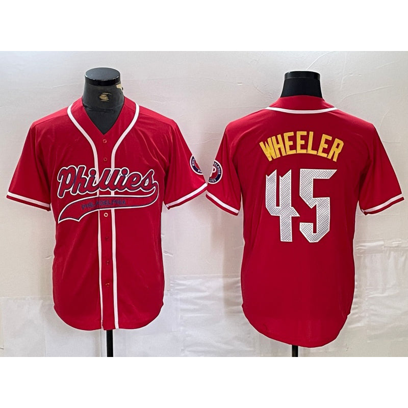 Philadelphia Phillies #45 Zack Wheeler Red CONTON Cool Base Stitched Jersey