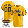 Custom Milwaukee Brewers x One Piece Gold CONTON Vapor Premier Limited Jersey - Stitched