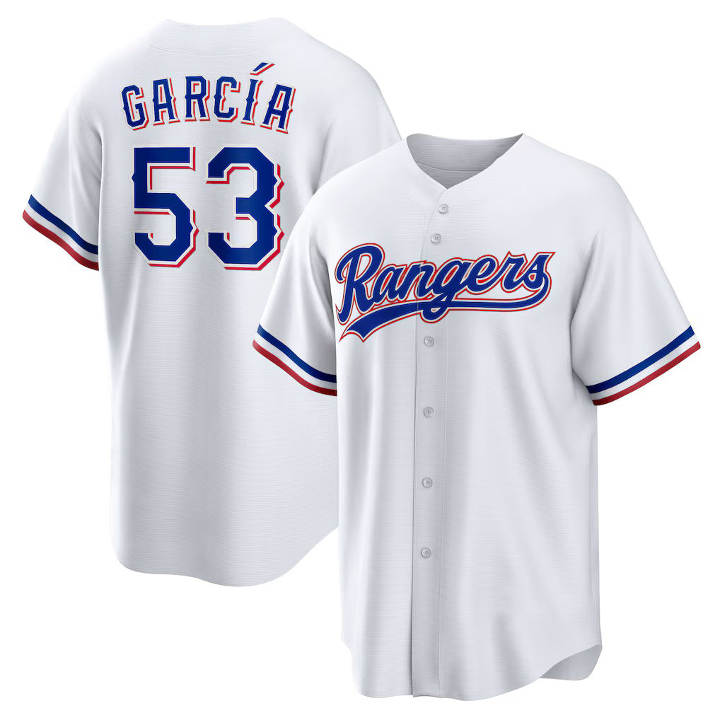 Texas Rangers #53 Adolis Garcia White CONTON Home Replica Jersey