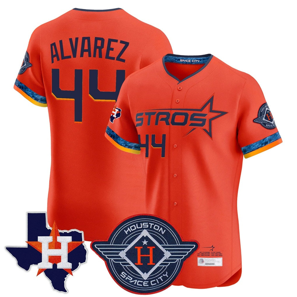 Houston Astros #44 Yordan Alvarez Player Orange CONTON City Connect Texas Patch Vapor Premier Limited Elite Home Stitched Jerseys