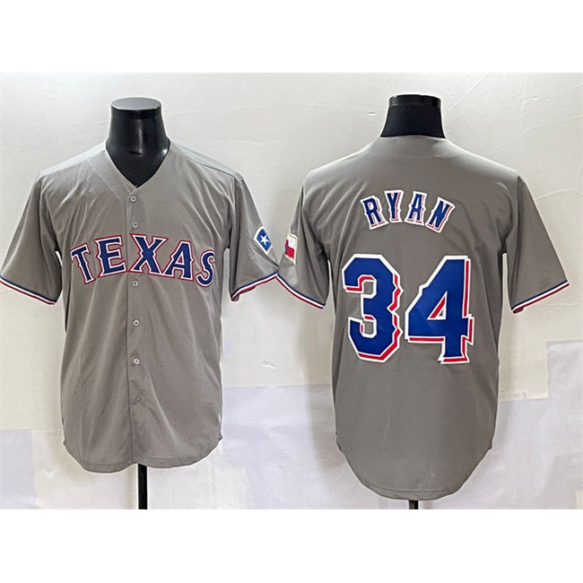 Texas Rangers #34 Nolan Ryan Grey CONTON With Patch Cool Base Stitched Jersey