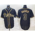 Philadelphia Phillies #3 Bryce Harper Black Gold CONTON Cool Base Stitched Jersey