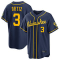 Milwaukee Brewers #3 Joey Ortiz Player Navy CONTON Home Stadium Game Stitched Jerseys