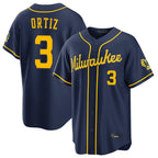 Milwaukee Brewers #3 Joey Ortiz Player Navy CONTON Home Stadium Game Stitched Jerseys