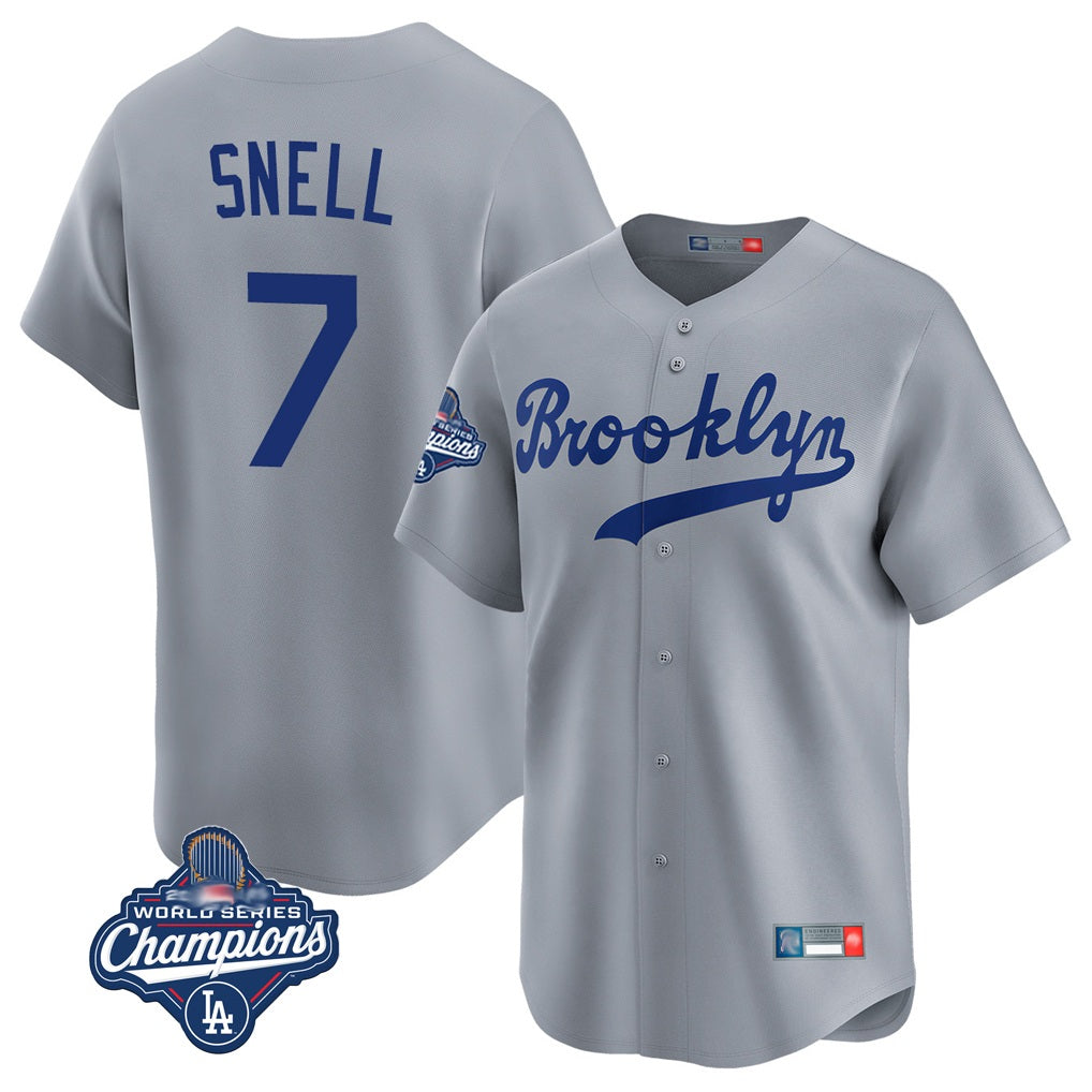 Los Angeles Dodgers #7 Blake Snell Player Gray CONTON Game Limited World Series Meet Home Stitched Jerseys