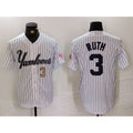 New York Yankees #3 Babe Ruth White CONTON Pinstripe Fashion Cool Base Jerseys 2