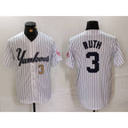 New York Yankees #3 Babe Ruth White CONTON Pinstripe Fashion Cool Base Jerseys 2