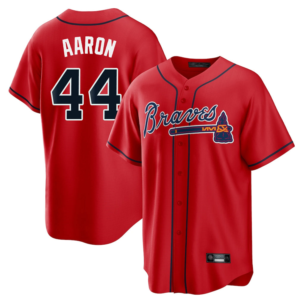 Atlanta Braves #44 Hank Aaron Player Red CONTON Home Game Stitched Jerseys