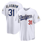 Los Angeles Dodgers #31 Tyler Glasnow White CONTON 2026 Gold Collection Stadium Jersey