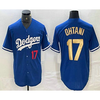 Los Angeles Dodgers #17 Shohei Ohtani Number Blue Gold CONTON Stitched Cool Base Jerseys