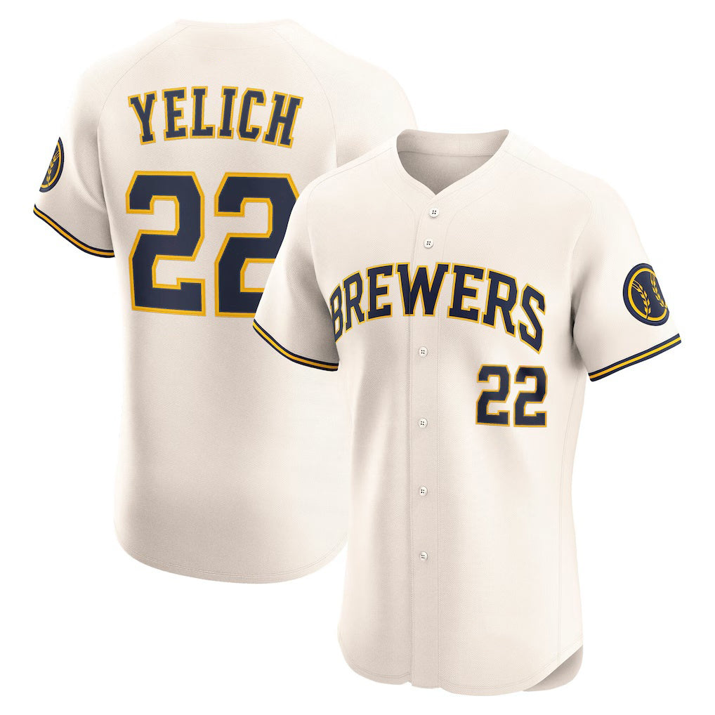 Milwaukee Brewers #22 Christian Yelich Cream CONTON Home Elite Player Jersey