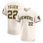 Milwaukee Brewers #22 Christian Yelich Cream CONTON Home Elite Player Jersey