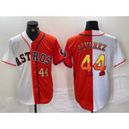 Houston Astros #44 Yordan Alvarez Number White Orange CONTON Split Stitched Jersey 2