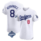 Los Angeles Dodgers #8 Enrique Hern¨¢ndez Player White CONTON World Series Meet Limited Elite Home Stitched Jerseys