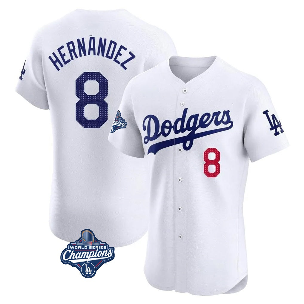 Los Angeles Dodgers #8 Enrique Hern¨¢ndez Player White CONTON World Series Meet Limited Elite Home Stitched Jerseys