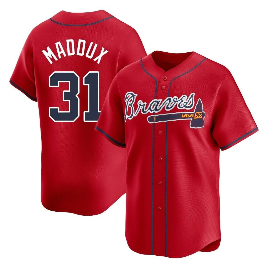 Atlanta Braves #31 Greg Maddux Player Red CONTON Limited Home Game Stitched Jerseys