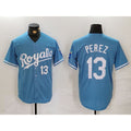 Kansas City Royals #13 Salvador Perez Number Light Blue CONTON Cool Base Stitched Jersey