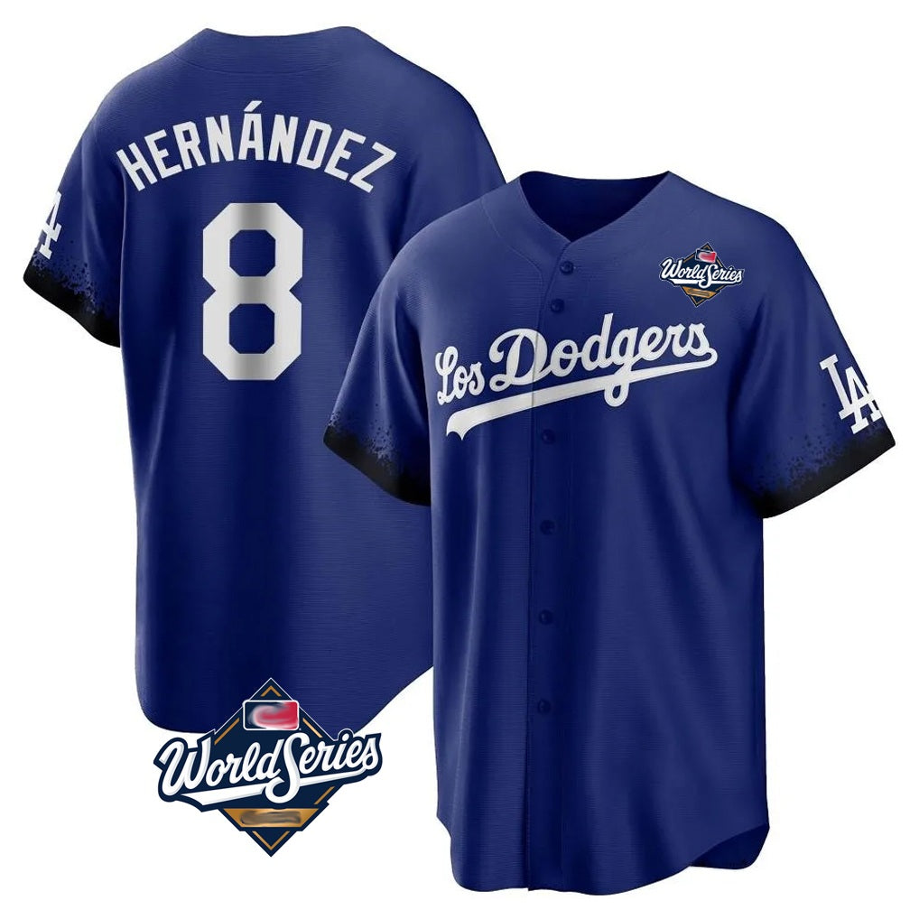 Los Angeles Dodgers #8 Enrique Hern¨¢ndez Player Royal CONTON World Series City Connect Home Game Stitched Jerseys