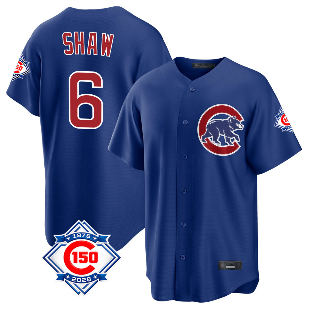 Chicago Cubs #6 Matt Shaw Player Royal CONTON 150th Anniversary Home Game Stitched Jerseys