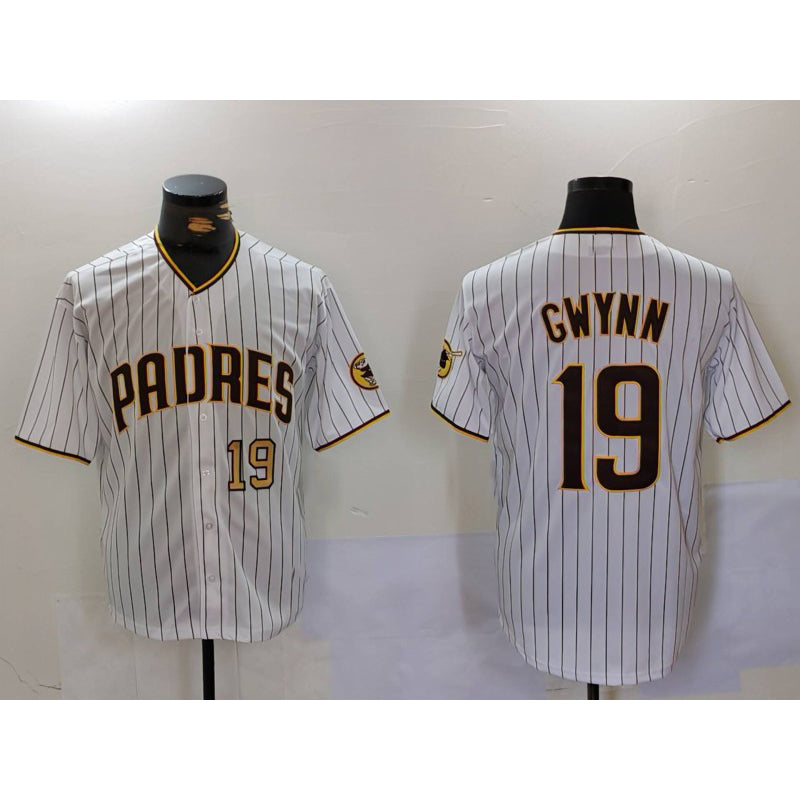 San Diego Padres #19 Tony Gwynn White CONTON Team Logo Stitched Cool Base Jerseys