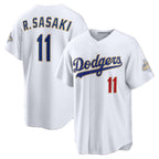 Los Angeles Dodgers #11 Roki Sasaki White CONTON 2026 Gold Collection Stadium Jersey