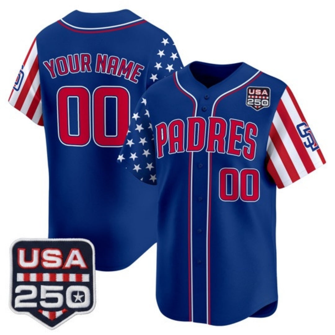 Custom San Diego Padres America 250 Edition Vapor Premier Limited Royal CONTON Stitched Jerseys