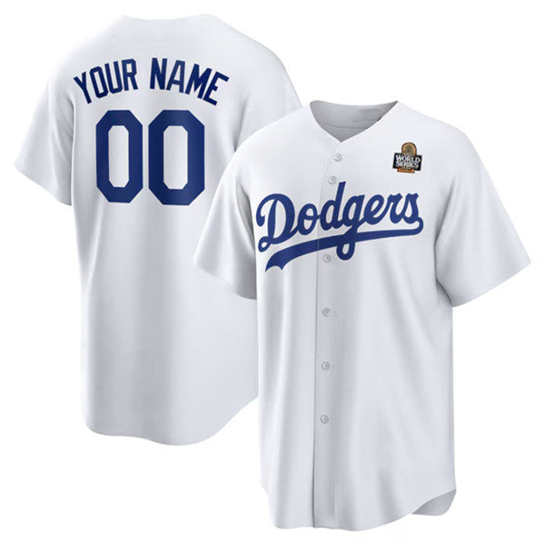 Custom Los Angeles Dodgers Active Player White CONTON 2024 World Series Cool Base Stitched Jersey