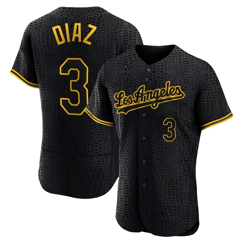 Los Angeles Dodgers #3 Edwin D¨ªaz Player Black CONTON Snake Skin City Limited Elite Home Stitched Jerseys