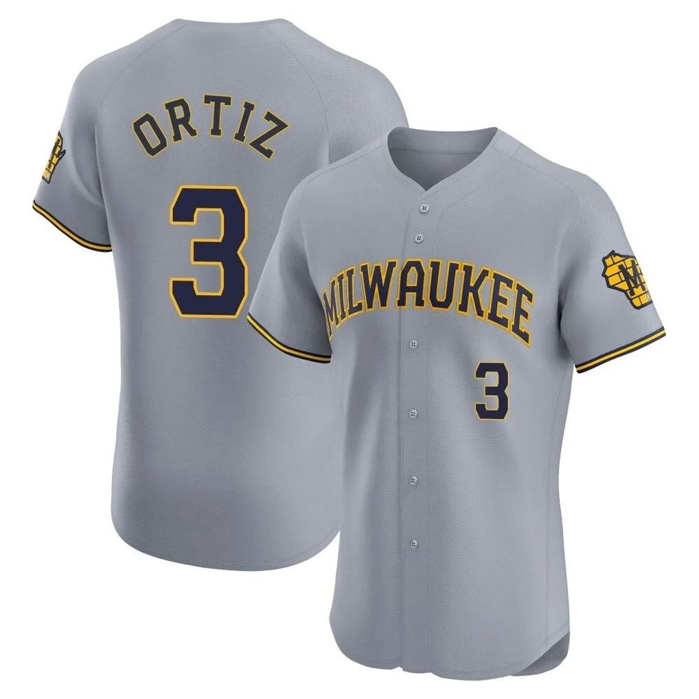 Milwaukee Brewers #3 Joey Ortiz Player Gray CONTON Home Limited Elite Stitched Jerseys