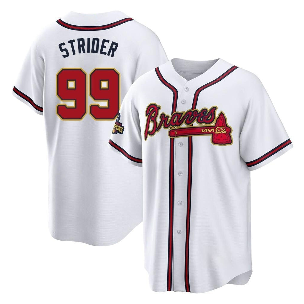 Atlanta Braves #99 Spencer Strider Player White Gold CONTON Home Game Stitched Jerseys