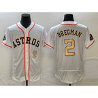 Houston Astros #2 Alex Bregman Number 2023 White Gold CONTON World Serise Champions Patch Flex Base Stitched Jersey