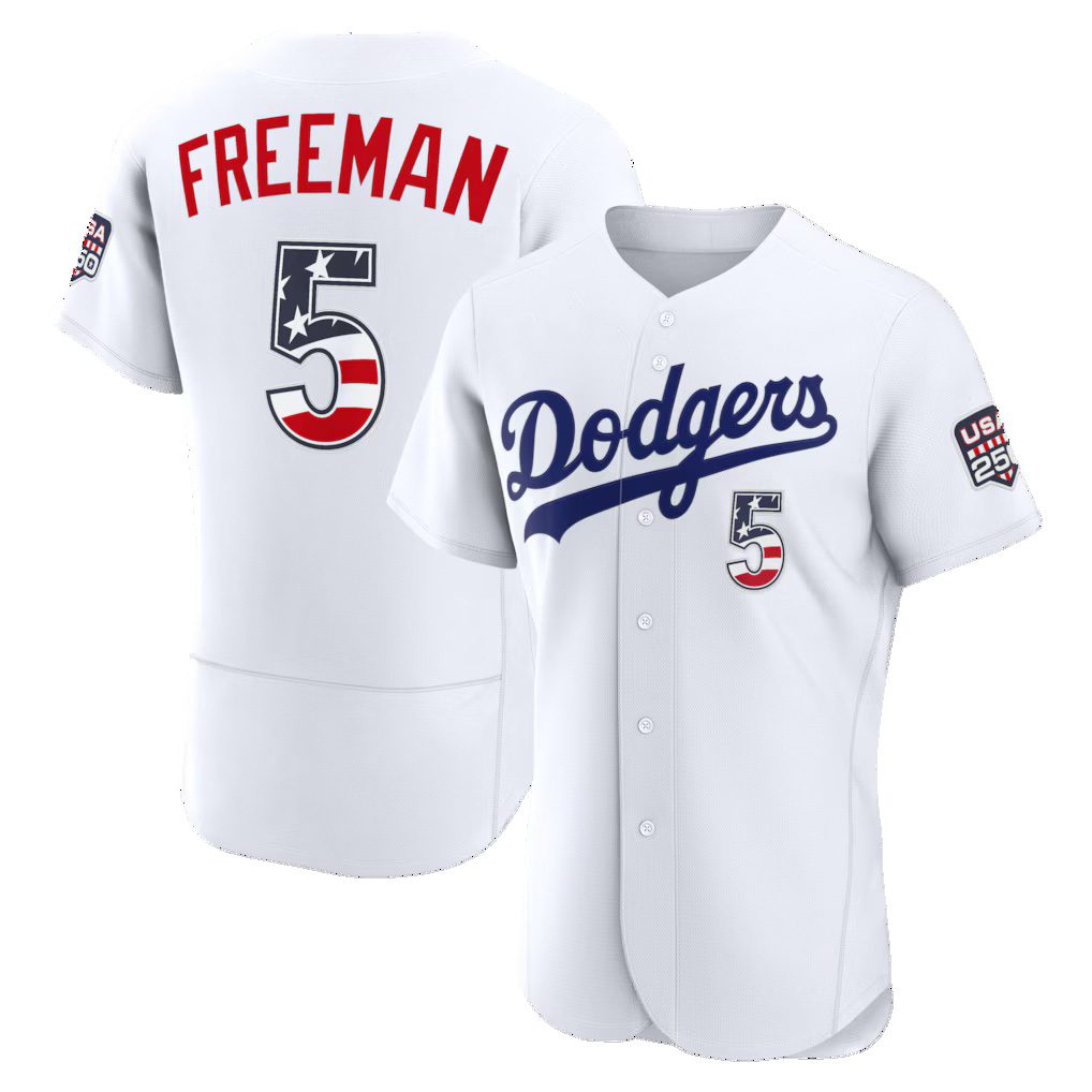 Los Angeles Dodgers #5 Freddie Freeman Fourth of July White CONTON USA 250 Authentic Jersey